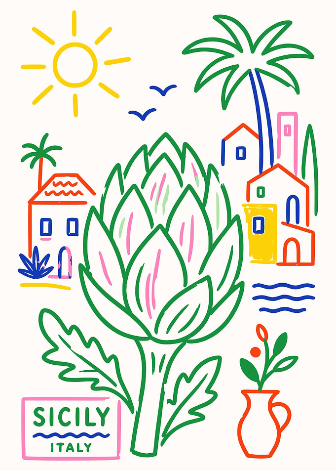 Sicily Artichoke Travel Poster Print