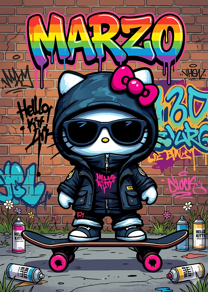 Hello Kitty Skater with Graffiti