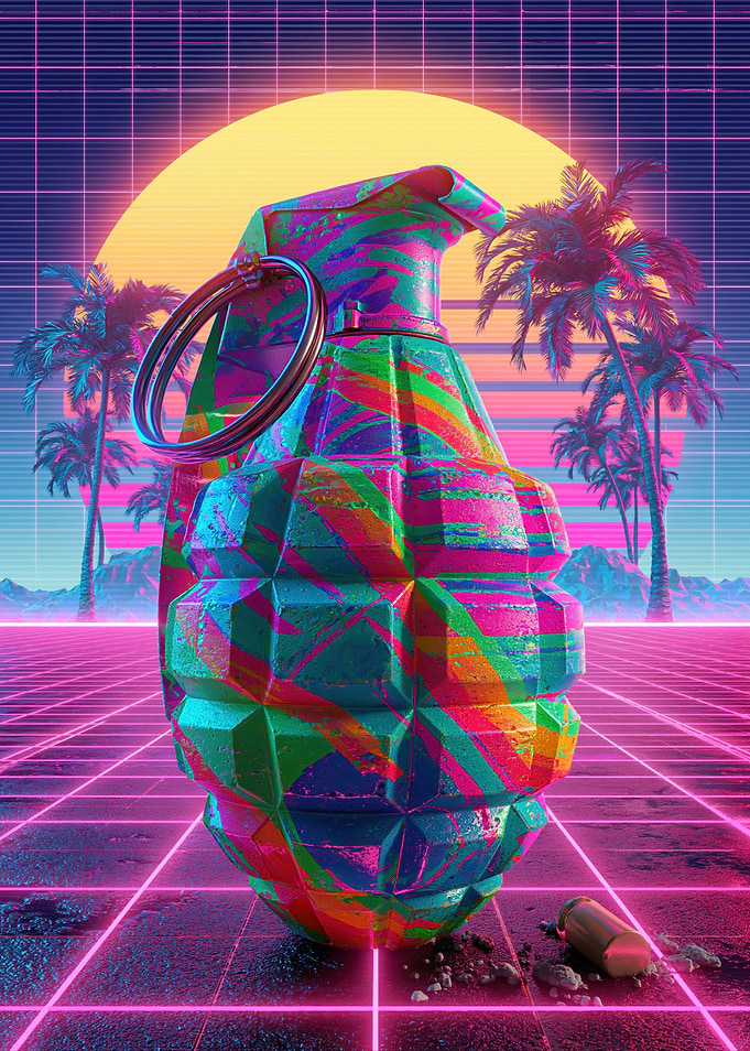 Retro Grenade Sunset Palm Trees