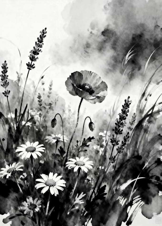 Black and White Floral Painting