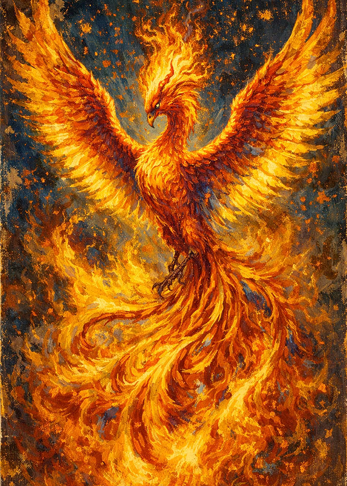 Fiery Phoenix Rising from Flames