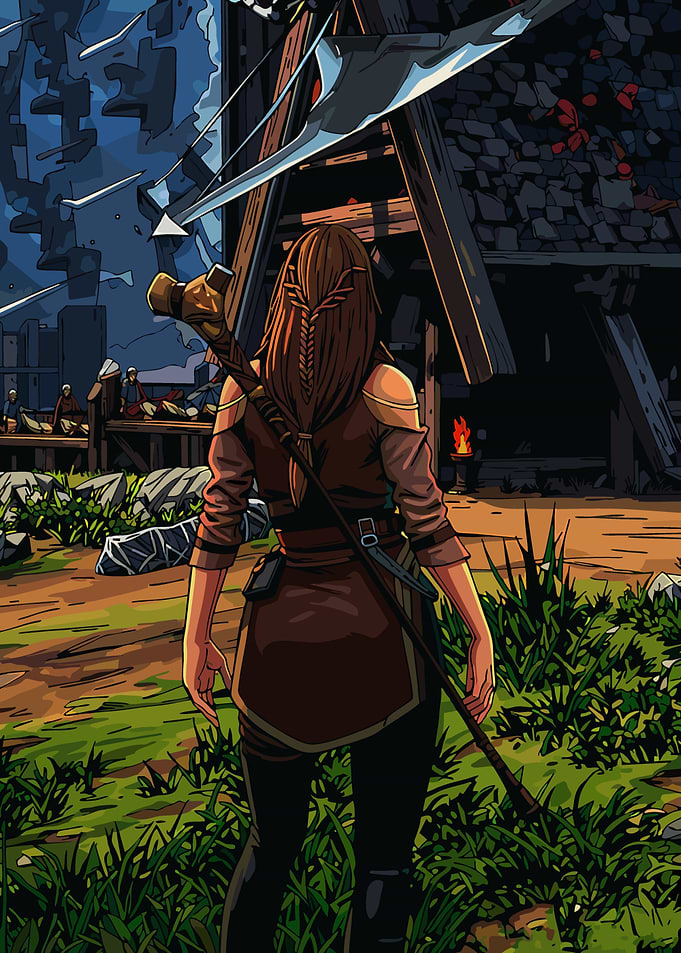 Fantasy Warrior with Axe Staff