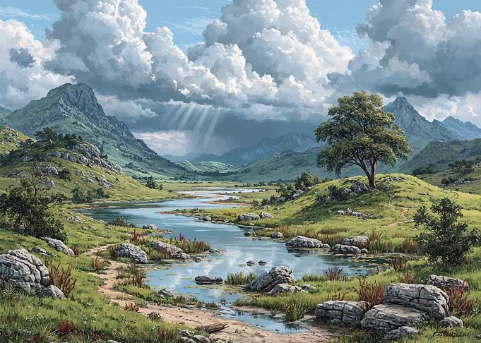 Serene Mountain Landscape with River
