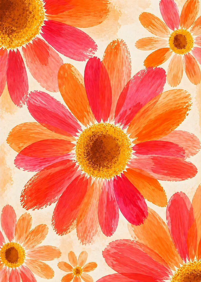 Daisy Floral Wall Art - Retro Mid Century Modern Botanical Decor