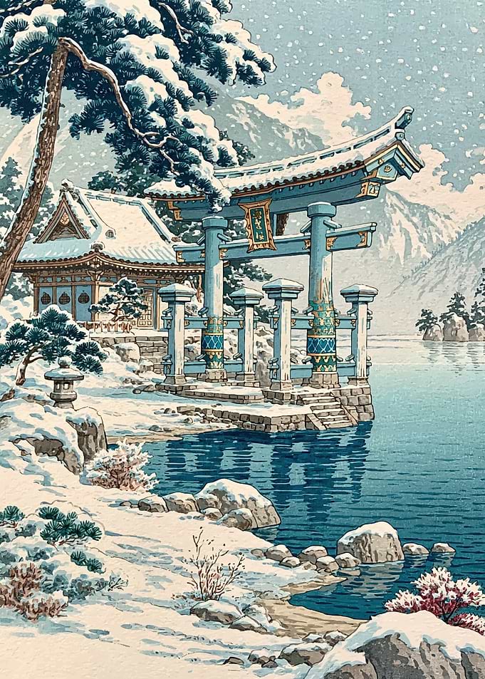 Winter Shrine by the Lake