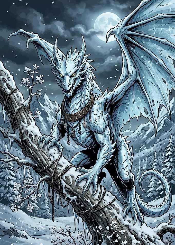 Ice Dragon in a Snowy Forest