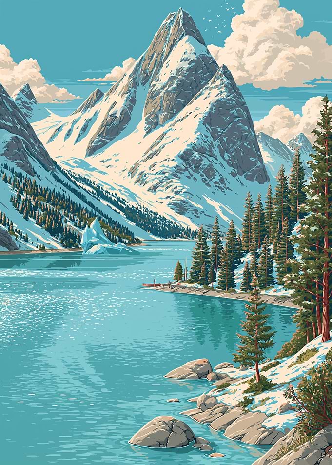 Snowy Mountain Lake Landscape
