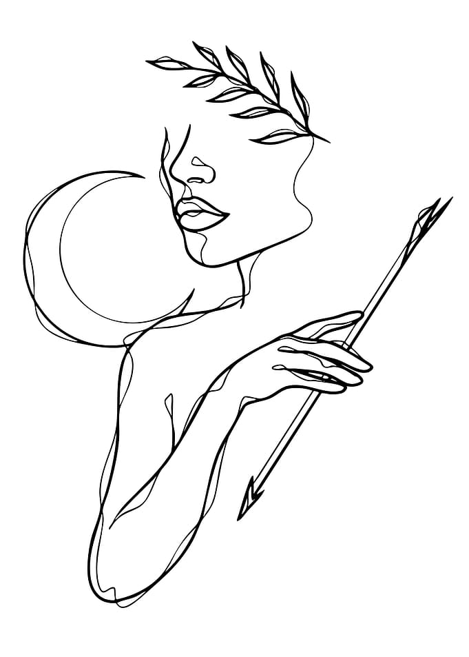 Line Art Woman with Moon and Arrow