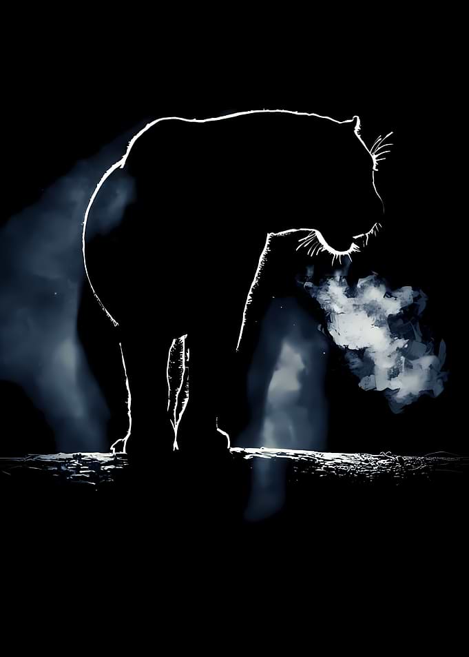 Silhouette of a Panther Breathing Smoke