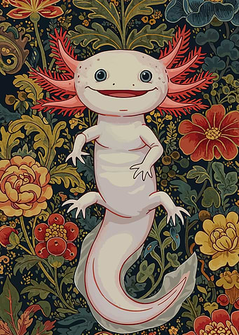 Cute Axolotl in Floral Pattern