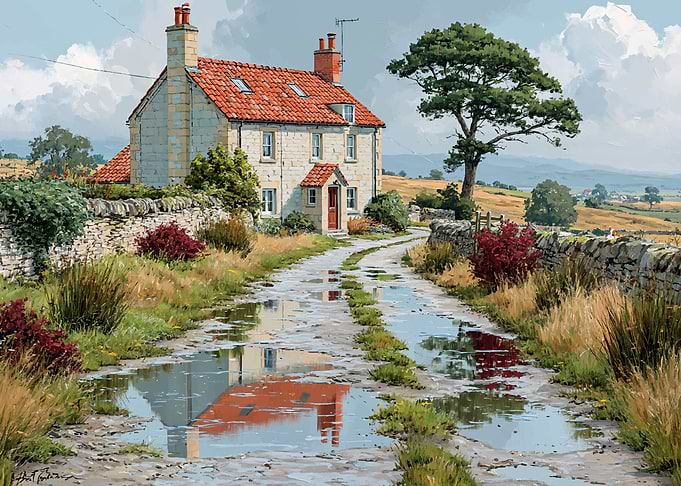 Rural Cottage with Puddles