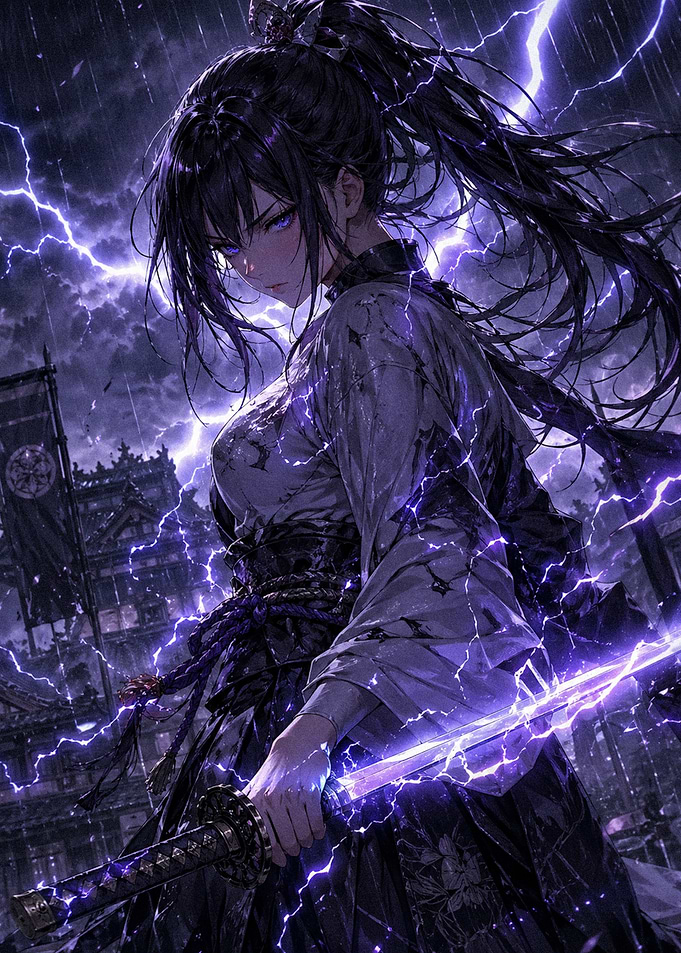 Anime Samurai with Lightning Sword