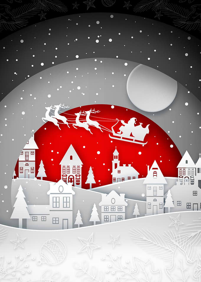 Santa's Sleigh Over Snowy Village