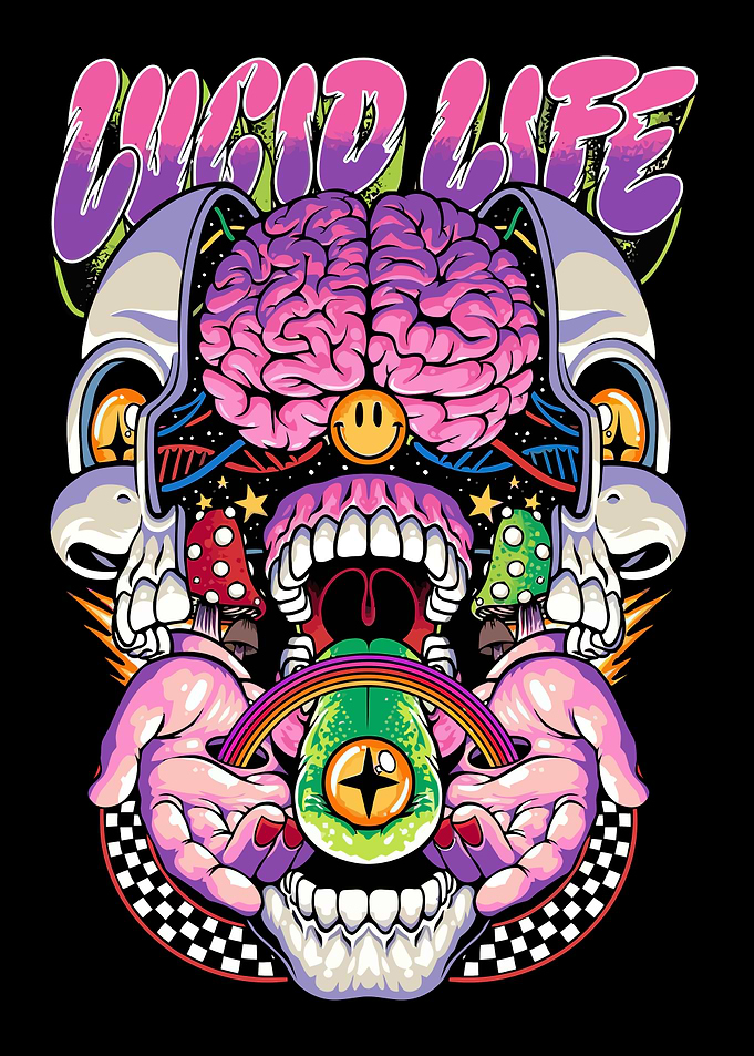 Psychedelic Brain and Skull Art