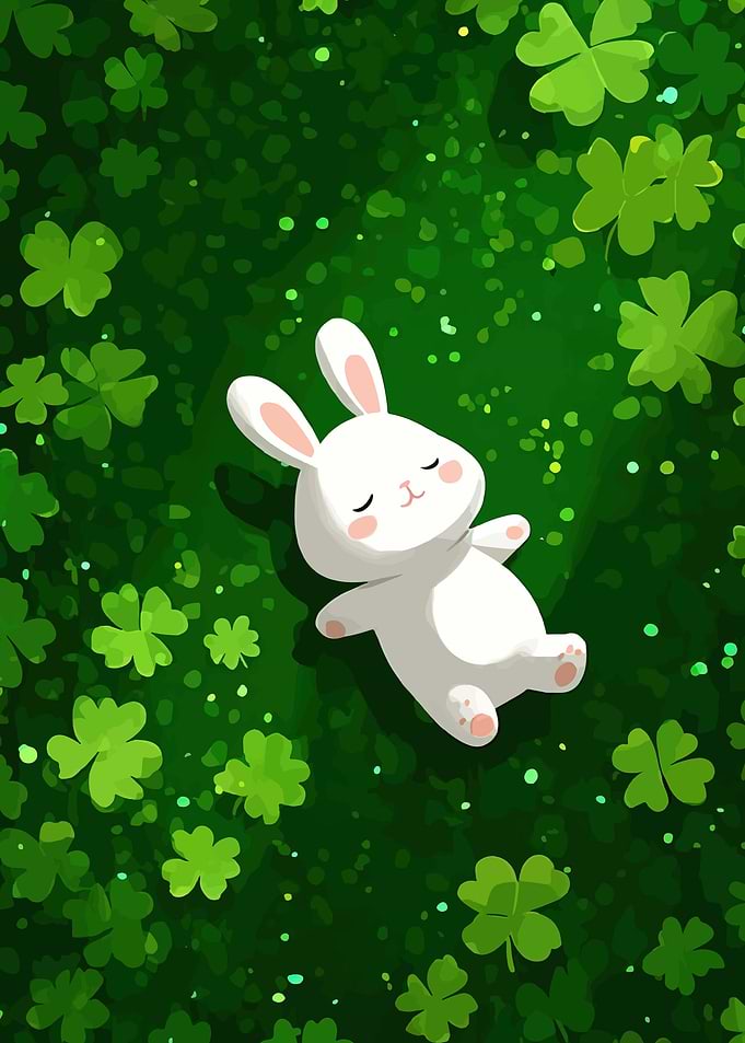 Cute Bunny Sleeping Among Clovers