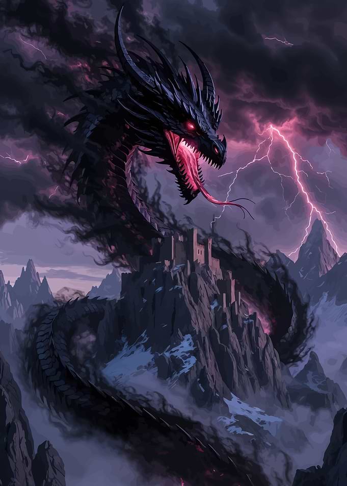 Dark Dragon Over Castle Mountains