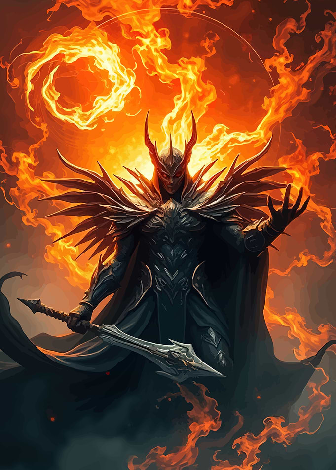 Fiery Demon Warrior with Sword