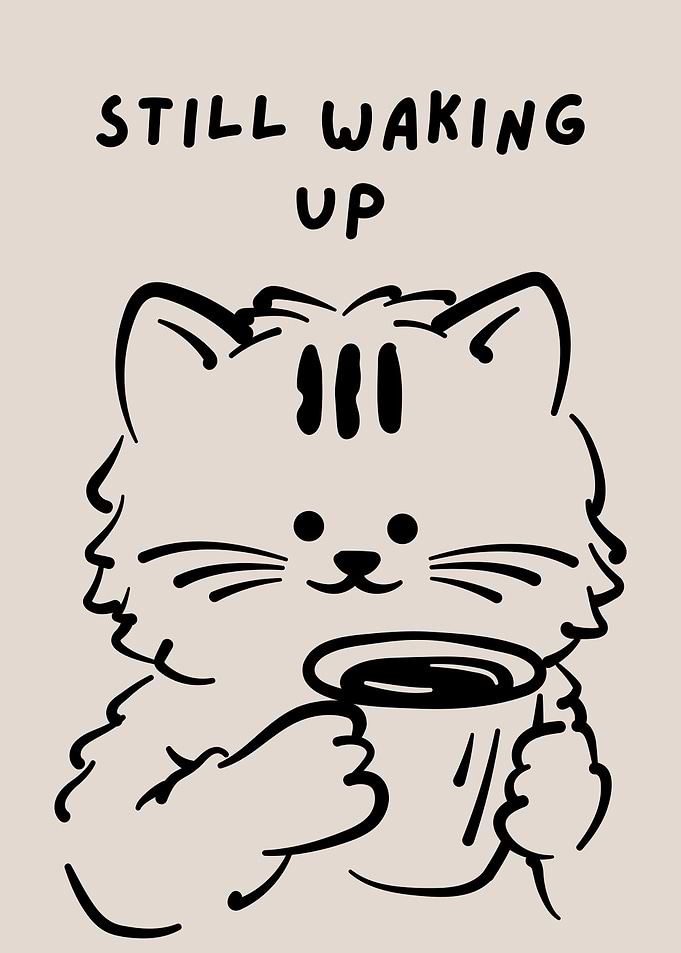 Cute Cat Drinking Coffee