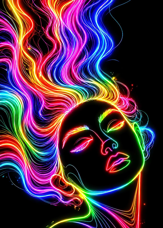Neon Rainbow Hair Woman Portrait