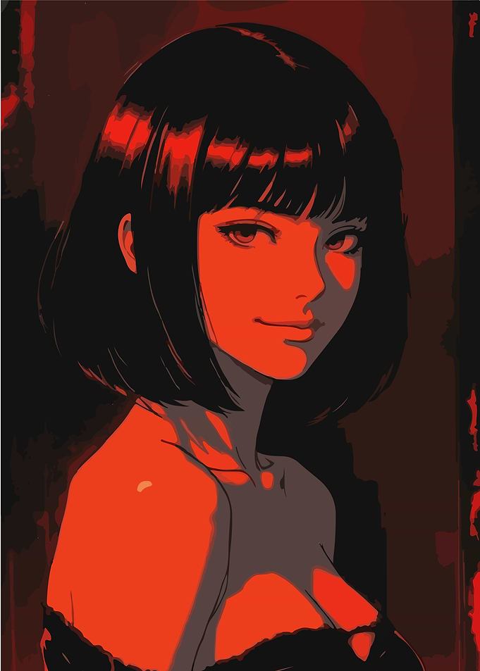Anime girl with red lighting