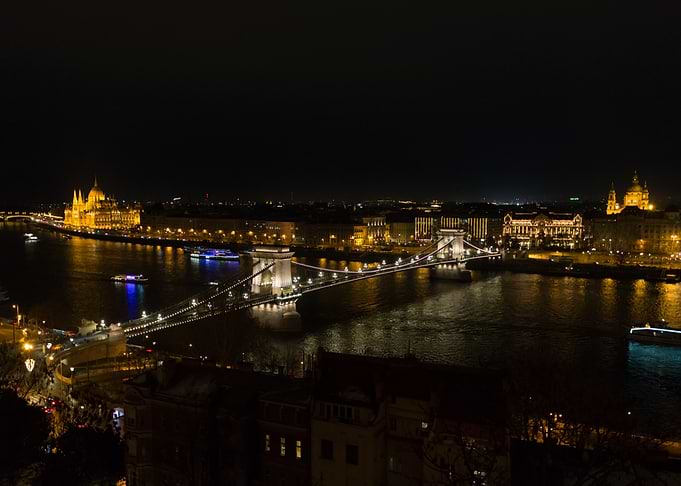 Budapest cityscape at night with Chain Bridge