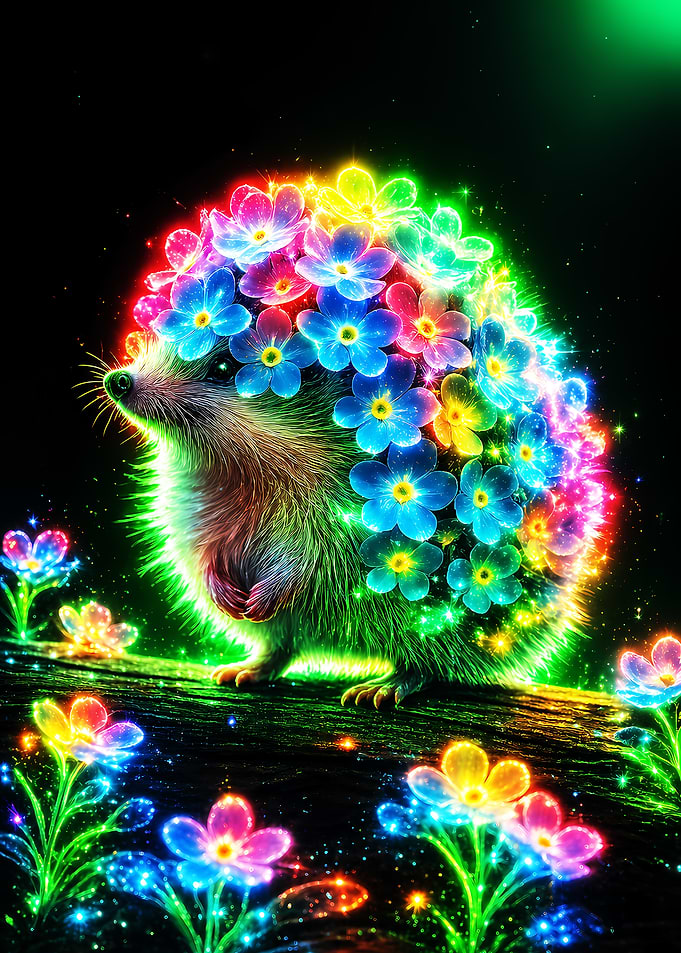 Hedgehog with Rainbow Flowers