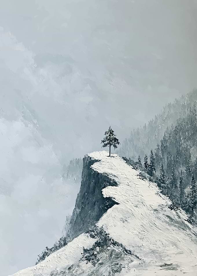 Lone Tree on Snowy Cliff