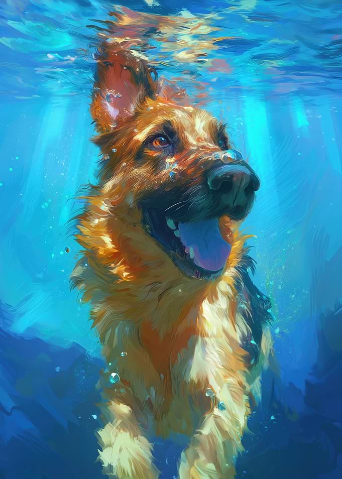 German Shepherd Underwater