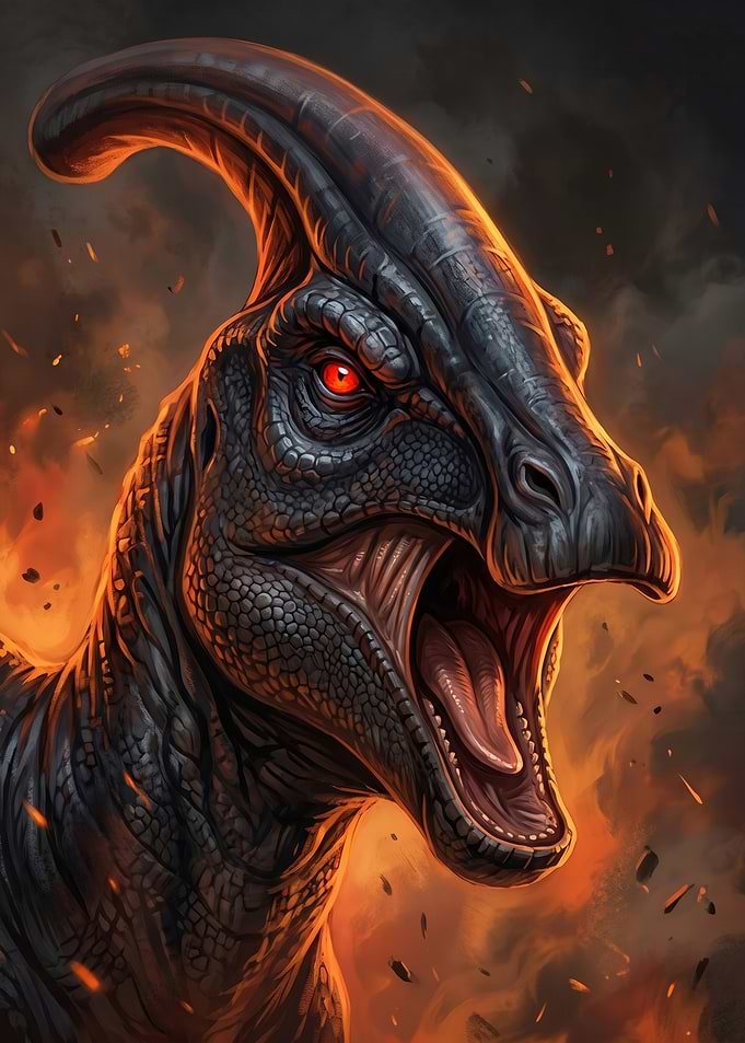 Fierce Dinosaur Roaring in Flames