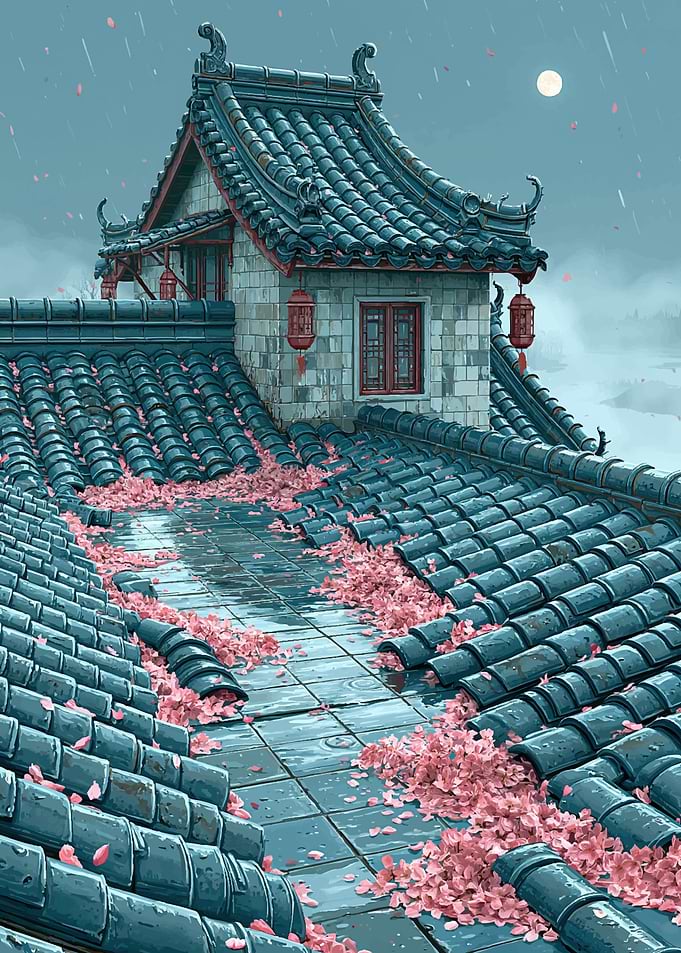 Rainy Night on a Japanese Rooftop