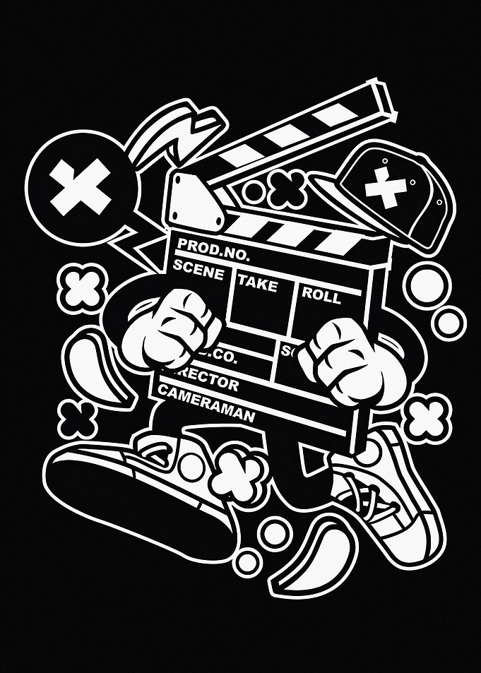 Cartoon Clapperboard Character with Sneakers