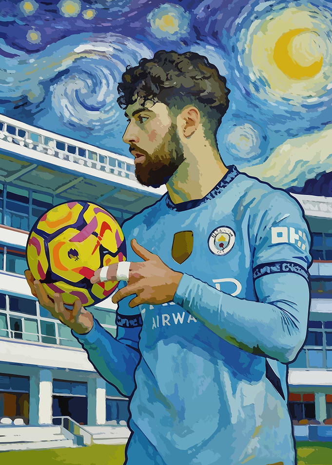 Footballer in Starry Night Style