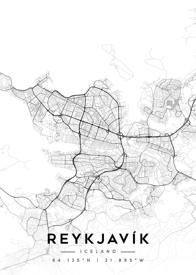 Reykjavik Iceland Map Minimalist
