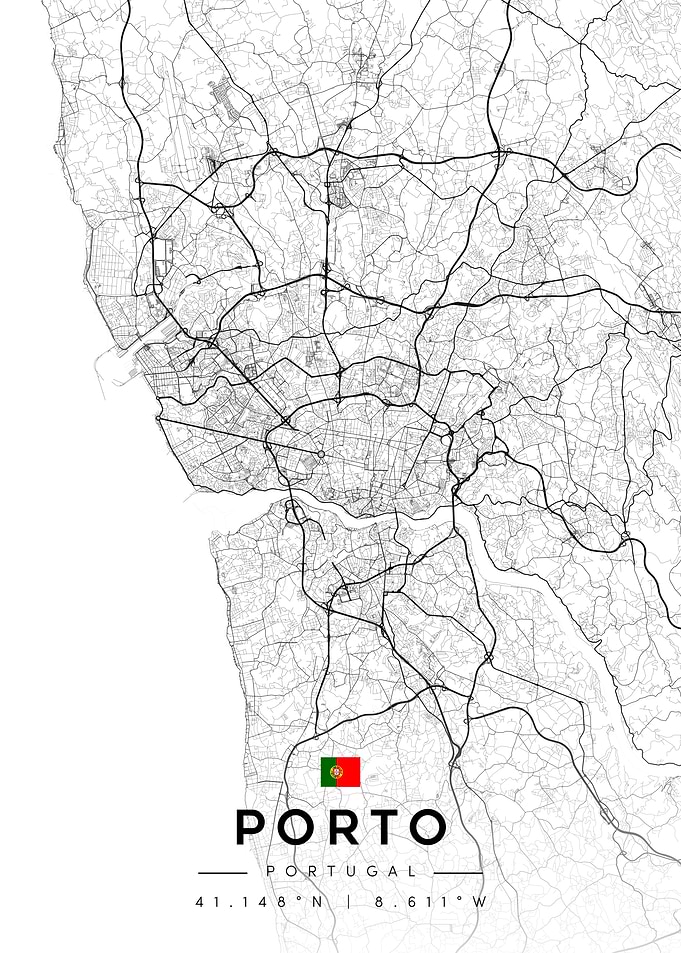 Porto Portugal Map with Flag and Coordinates