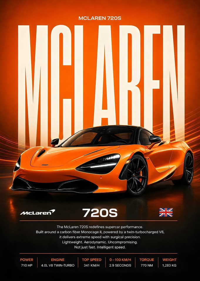 McLaren 720S Supercar Poster