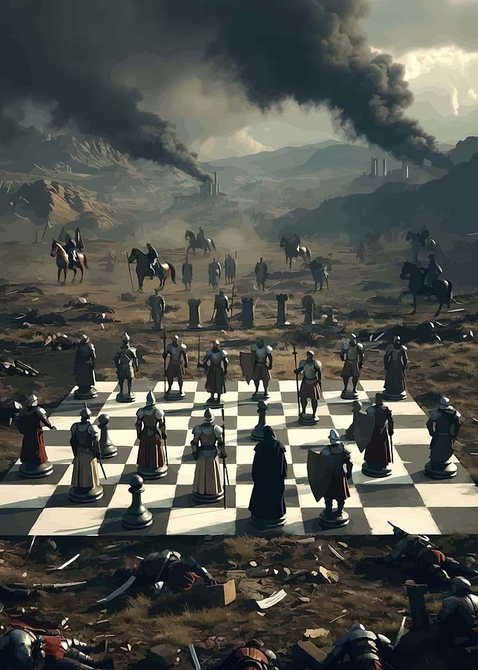 Epic Chess Battle in a War-Torn Landscape