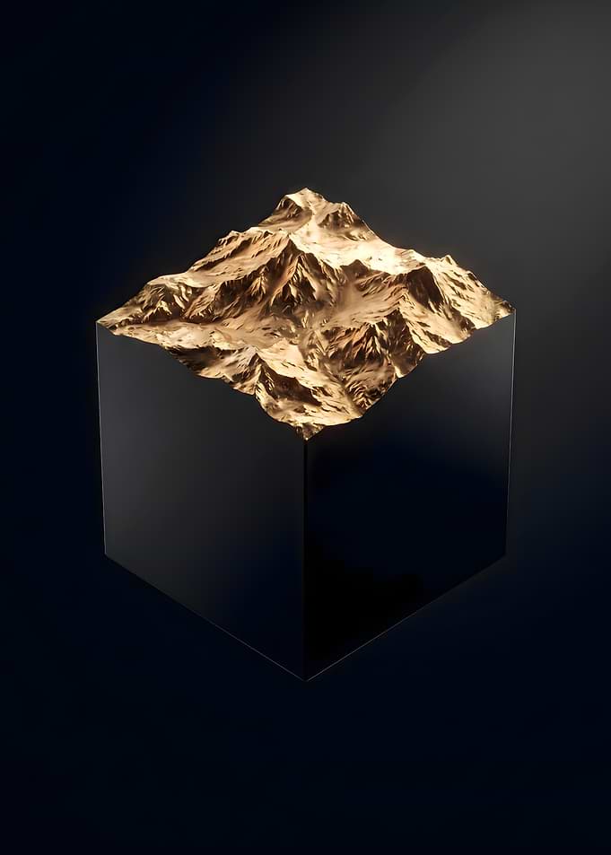 Gilded Topographic Obsidian Cube