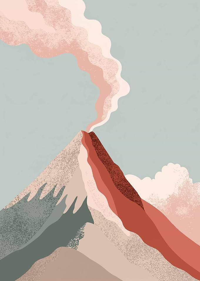 Volcano Eruption with Smoke and Clouds