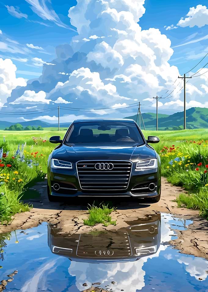 Black Audi S8 in a Puddle