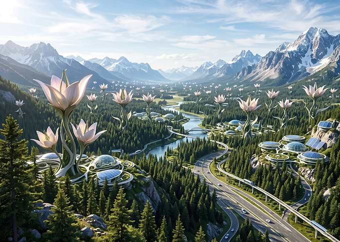 Futuristic Eco-City in Mountains