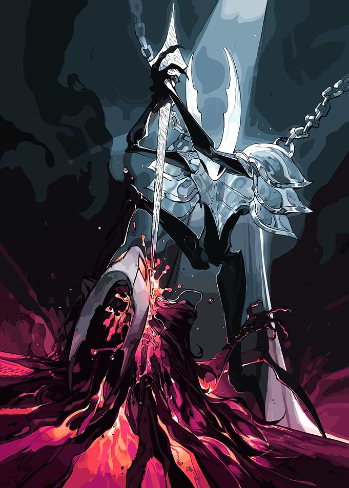 Knight striking a bloody foe