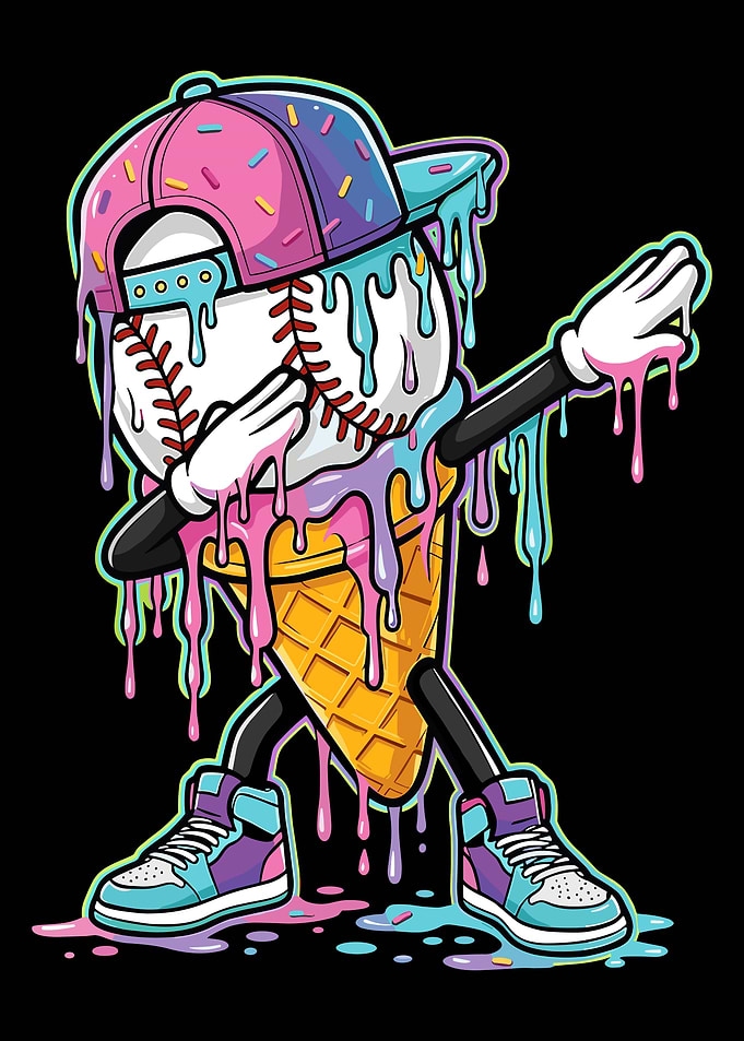Melting Baseball Ice Cream – Funny Dab Cartoon Summer Streetwear Poster