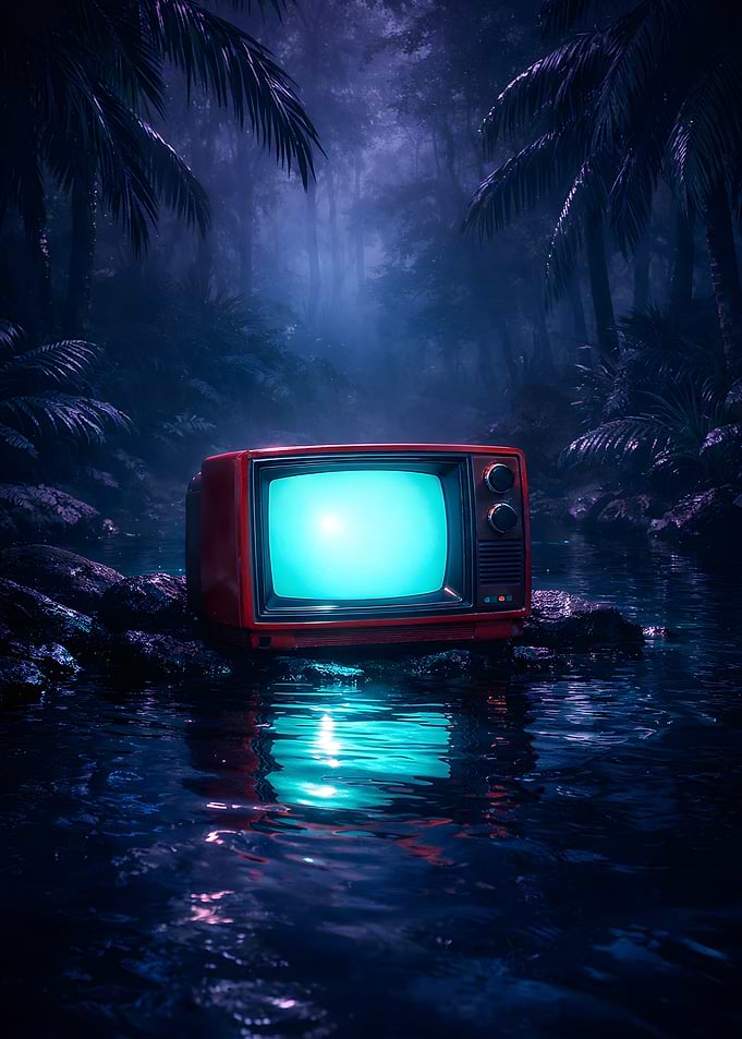 Retro TV in a mystical jungle