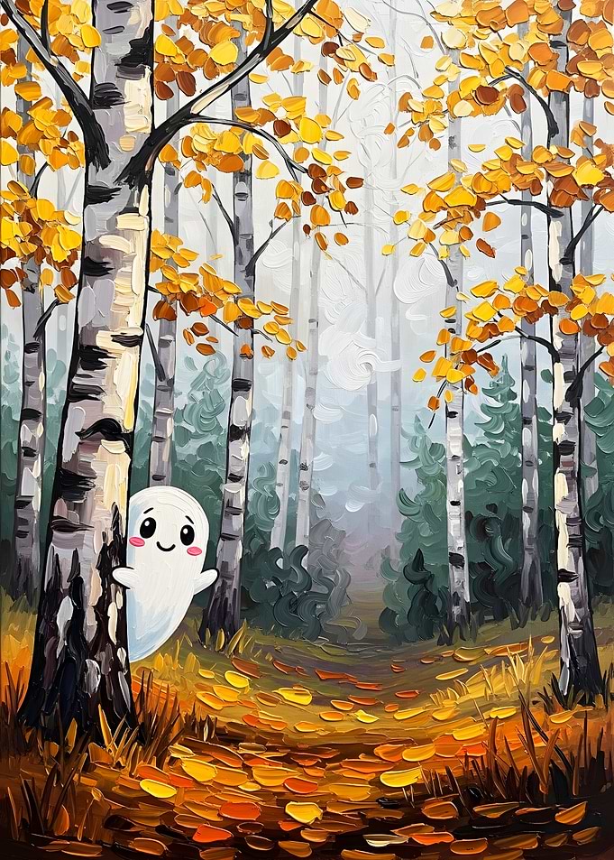 Cute Ghost in Autumn Forest