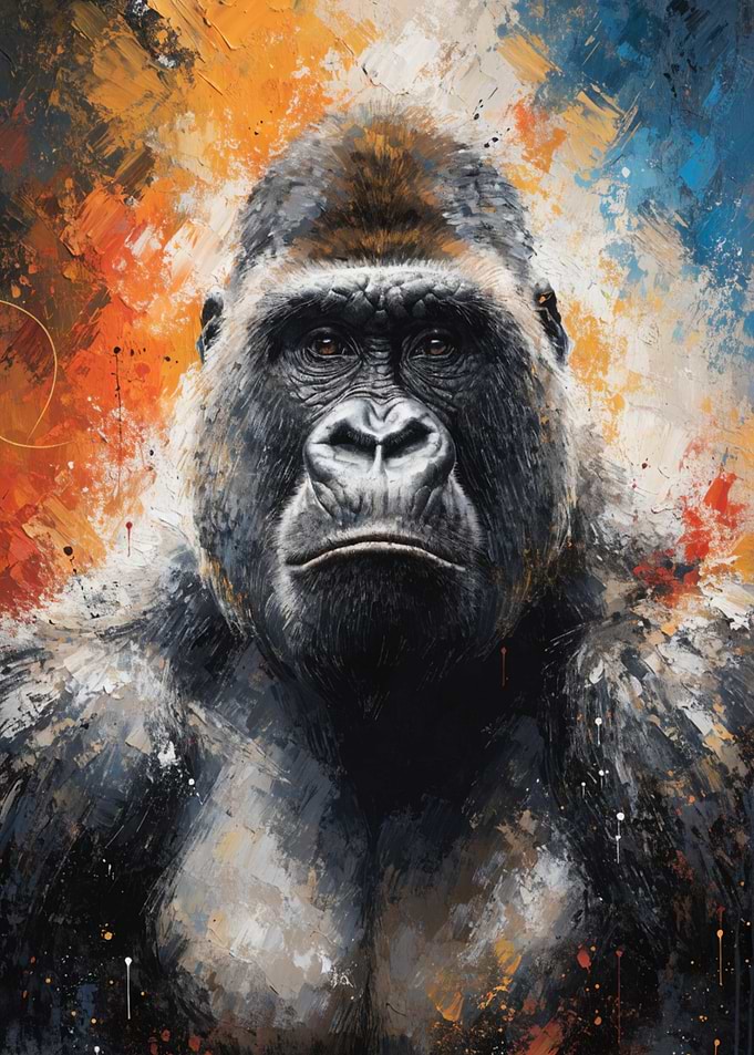 Gorilla Portrait with Abstract Background