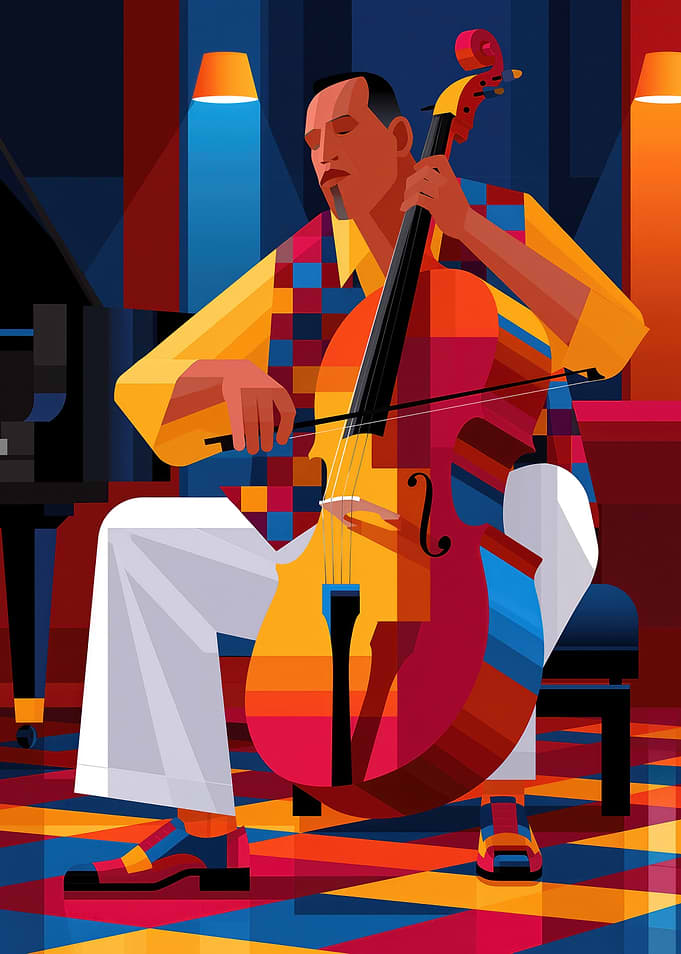 Jazz Club Cellist in Geometric Style