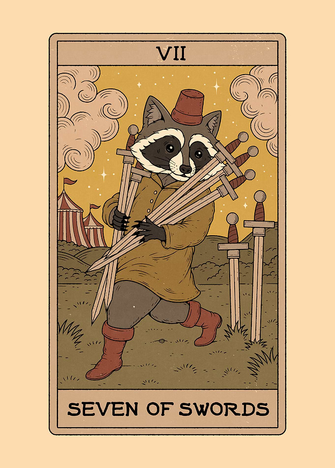 Seven of Swords - Raccoons Tarot