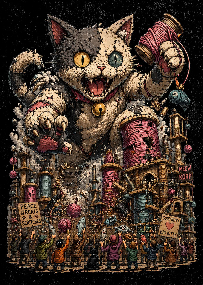 Giant Cat Monster Attacks City of Yarn