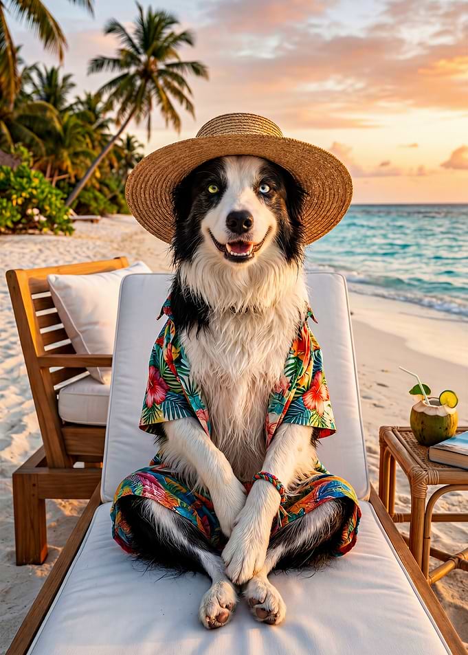 Funny Border Collie Sunset – Zen Dog Summer Vacation