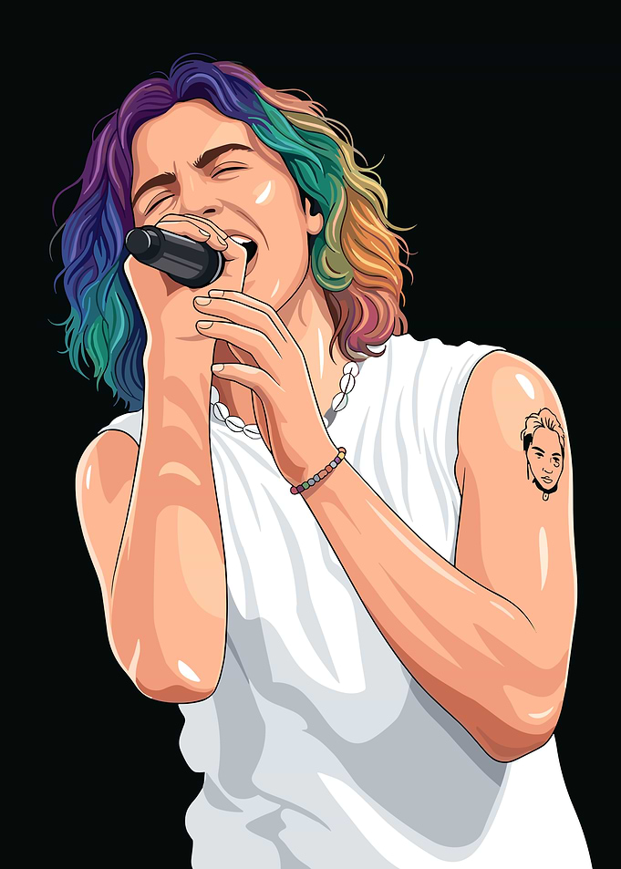 The Kid LAROI with Rainbow Hair Performing